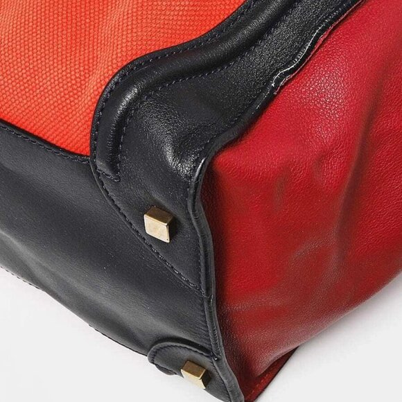 Celine Poppy/Multicolor Calfskin Leather and Canvas Mini Luggage Tote Bag - Picture 5 of 11